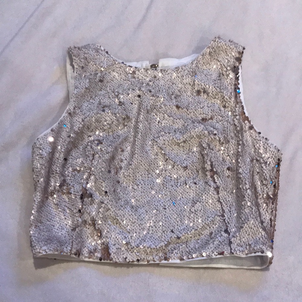 Gold and cream sequin crop top